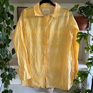 Auntie oti yellow stripe cotton blouse silver thread nwt
